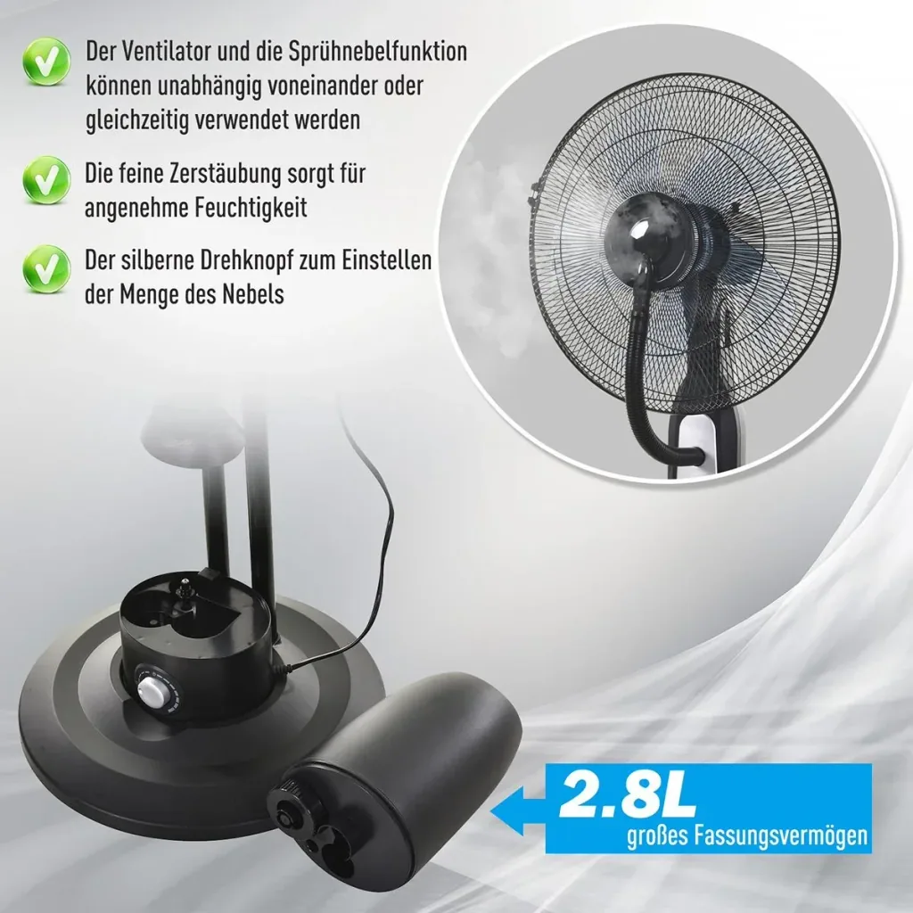 Pedestal fan with water atomizer black/silver