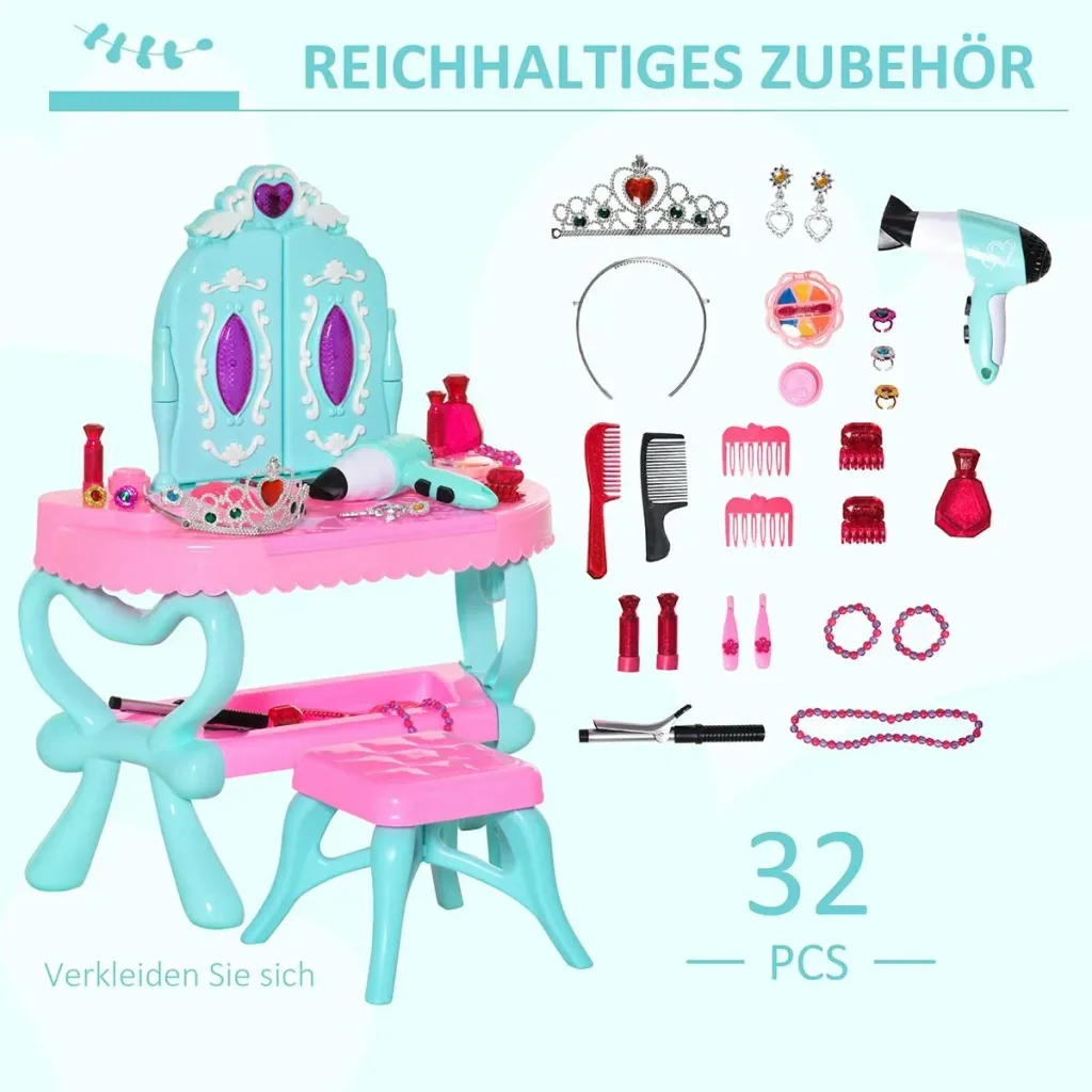 2 in 1 children's dressing table with stool