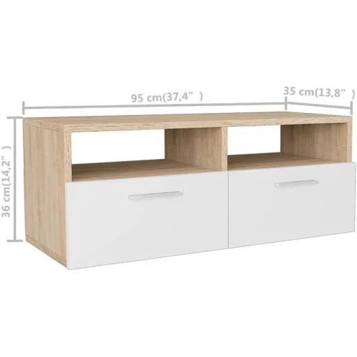 TV cabinet 95x35x36 cm chipboard oak-colored and white