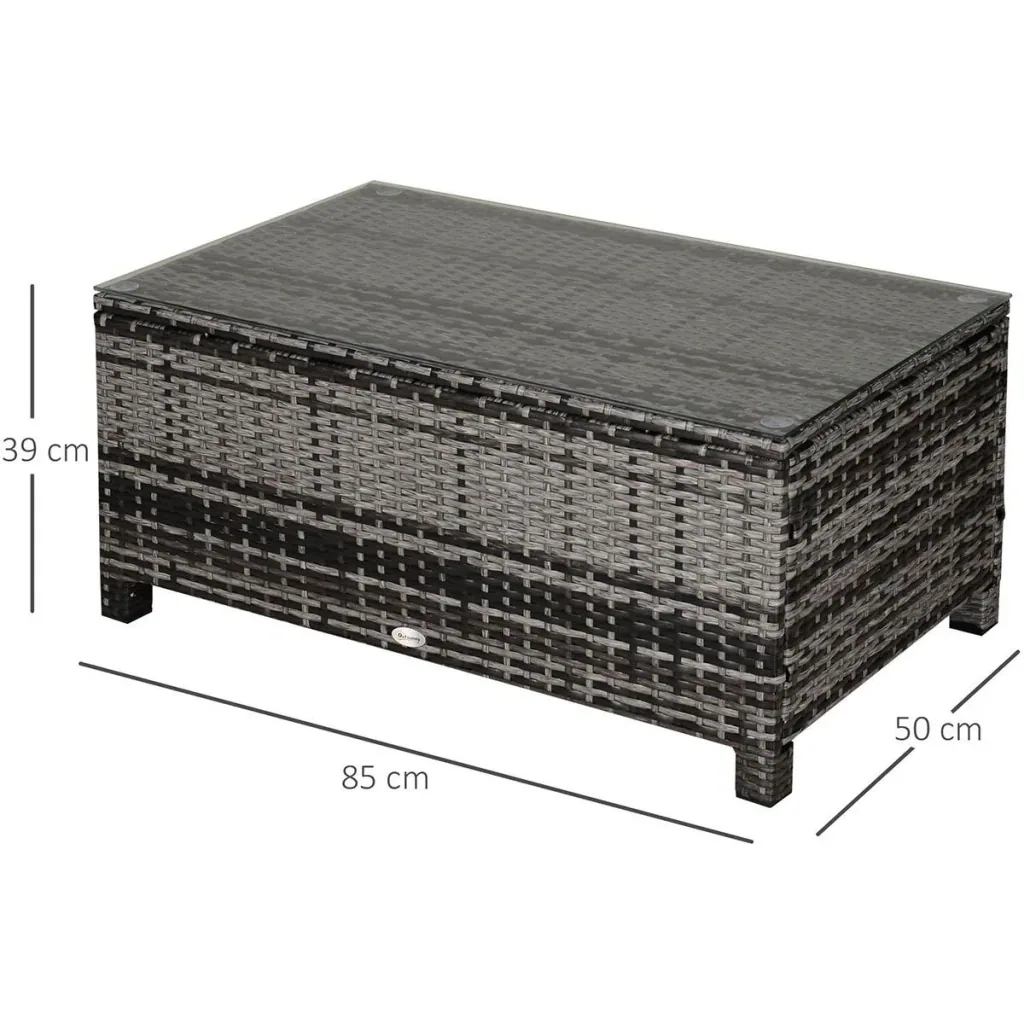 Garden side table, coffee table, garden table, balcony table, polyrattan, grey, 85 x 50 x 39 cm