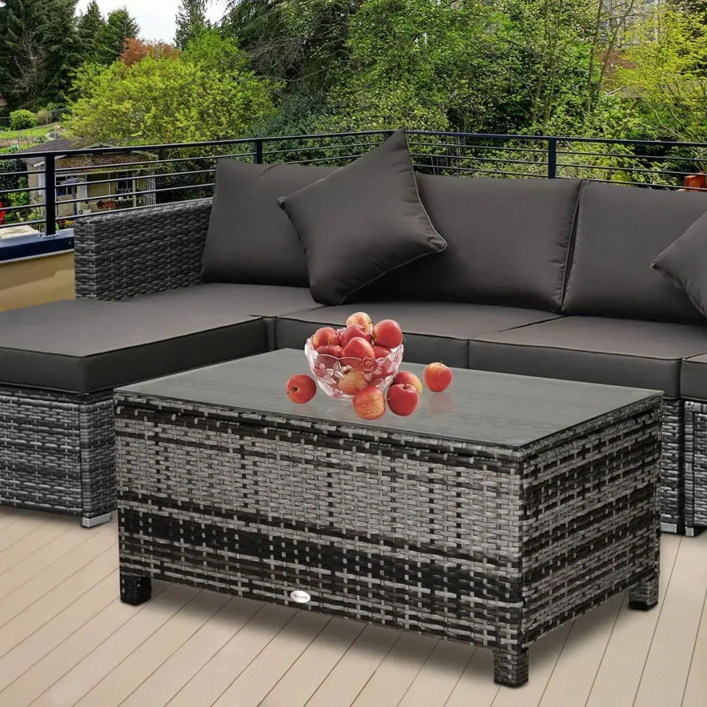 Garden side table, coffee table, garden table, balcony table, polyrattan, grey, 85 x 50 x 39 cm