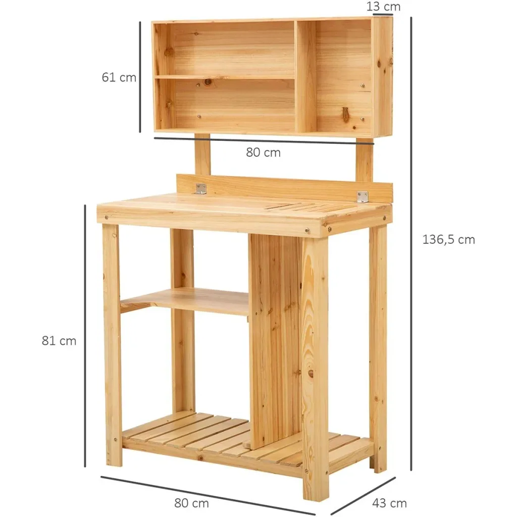 Gardening table with natural shelf