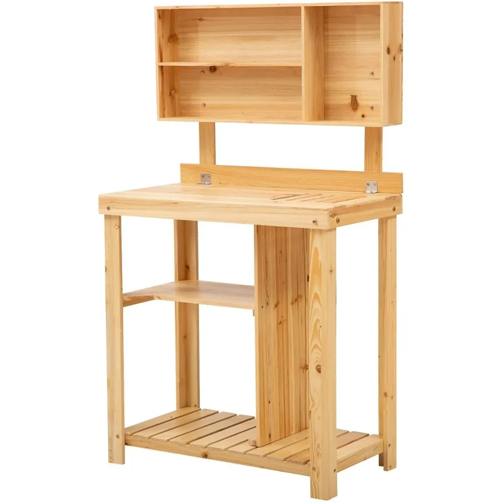 Gardening table with natural shelf