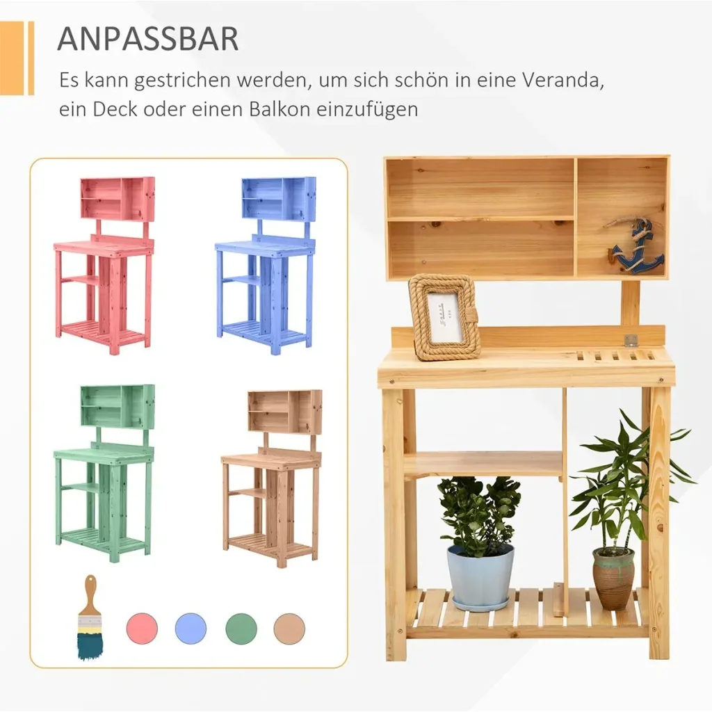 Gardening table with natural shelf