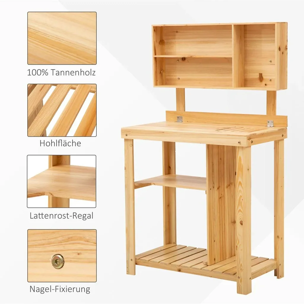 Gardening table with natural shelf