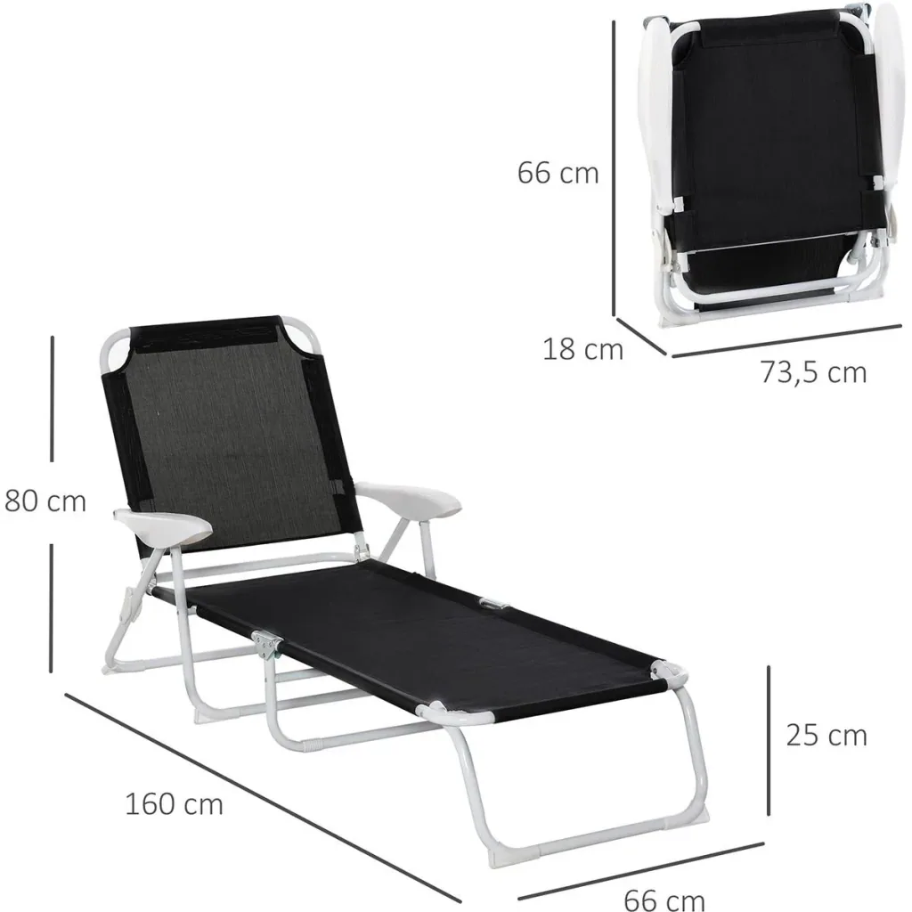 Sun lounger with adjustable backrest black