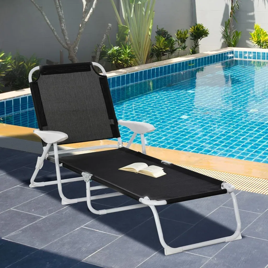 Sun lounger with adjustable backrest black