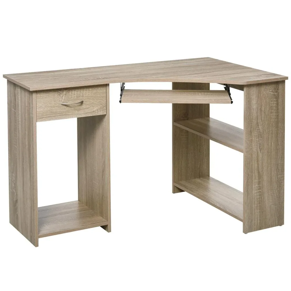 Corner desk with 2 shelves L-shaped desk computer desk with keyboard tray drawer CPU stand E1-Sp