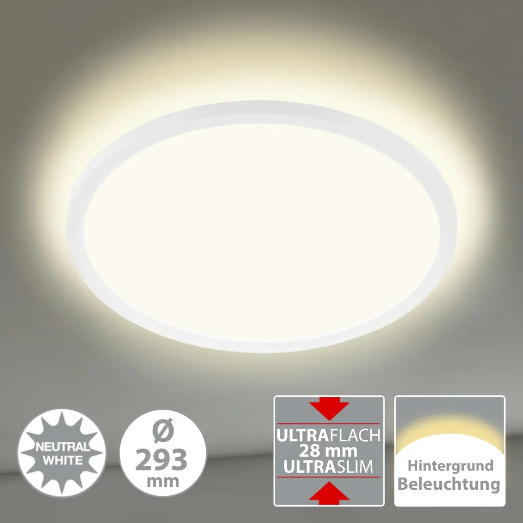 Ultra-flat LED panel, round, Ø 29.3 cm, 2400 lumens, 18 watts, white