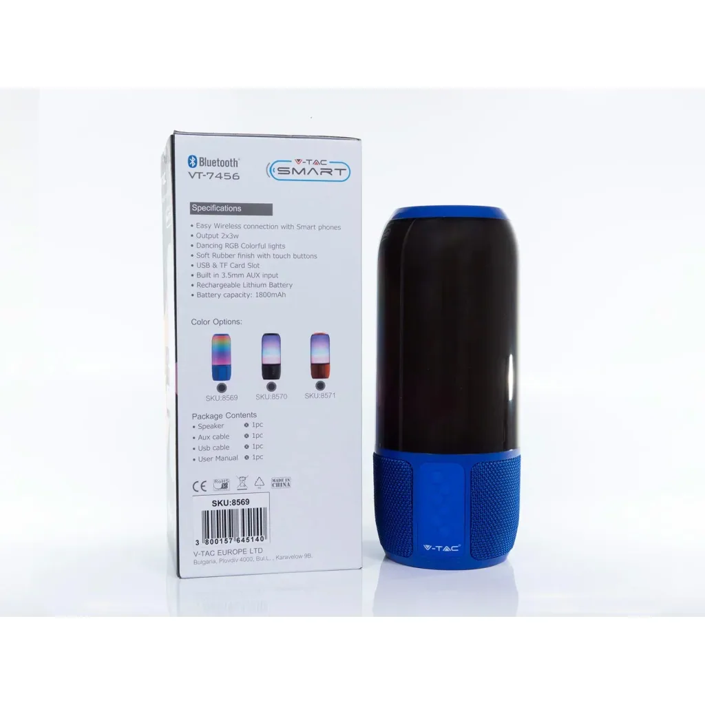 VT-7456 Bluetooth speaker with RGB lighting - 2x 3Watt - Blue