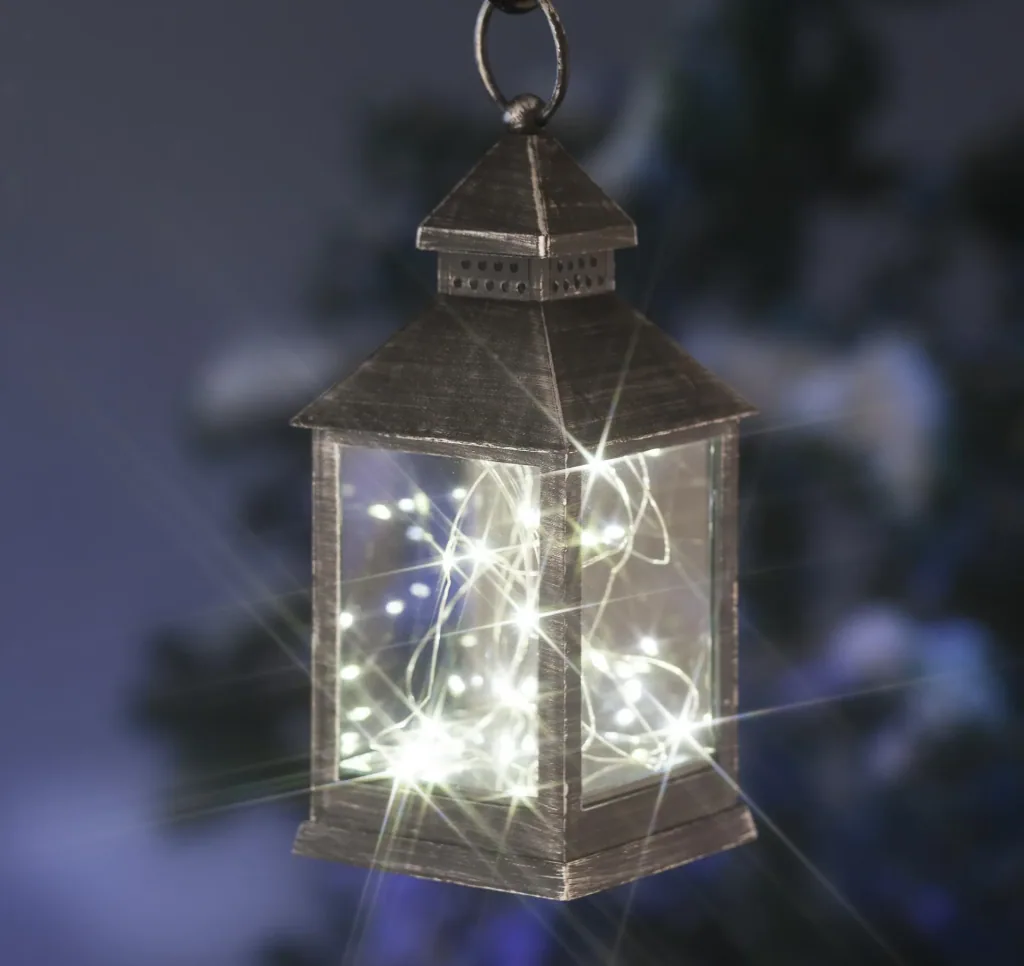 Lantern with mini fairy lights and timer