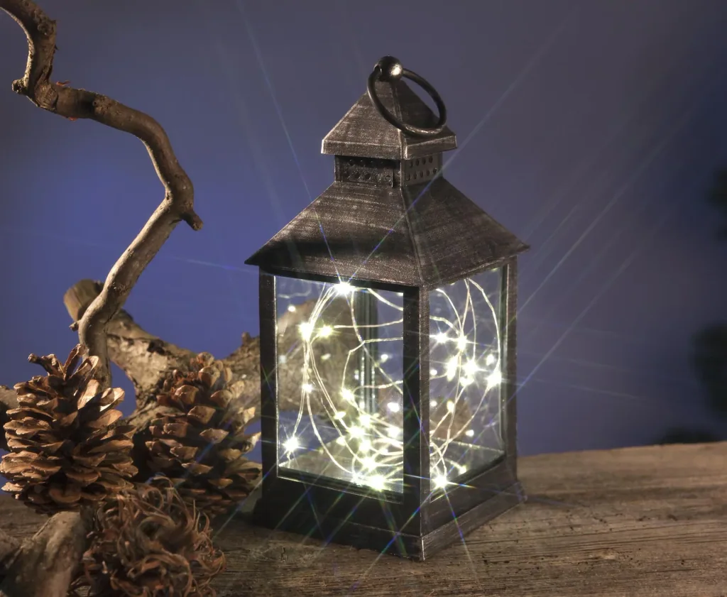 Lantern with mini fairy lights and timer