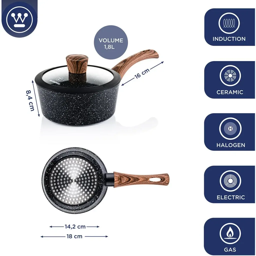 Black Marble Wooden Pots and Pans - Stew Pot 18 cm + Stew Pot 20 cm - Black