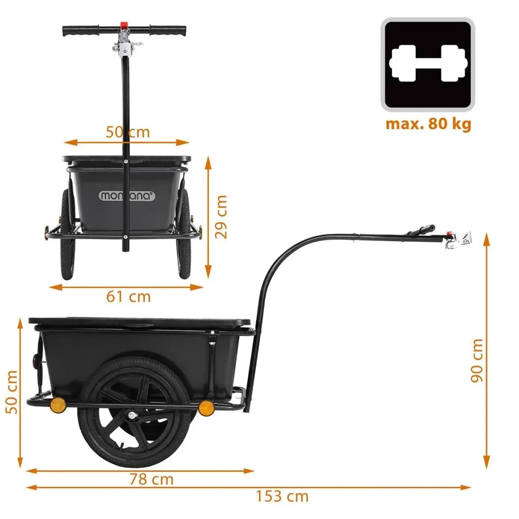Bicycle trailer with coupling - Black - 90L - max 80 kg
