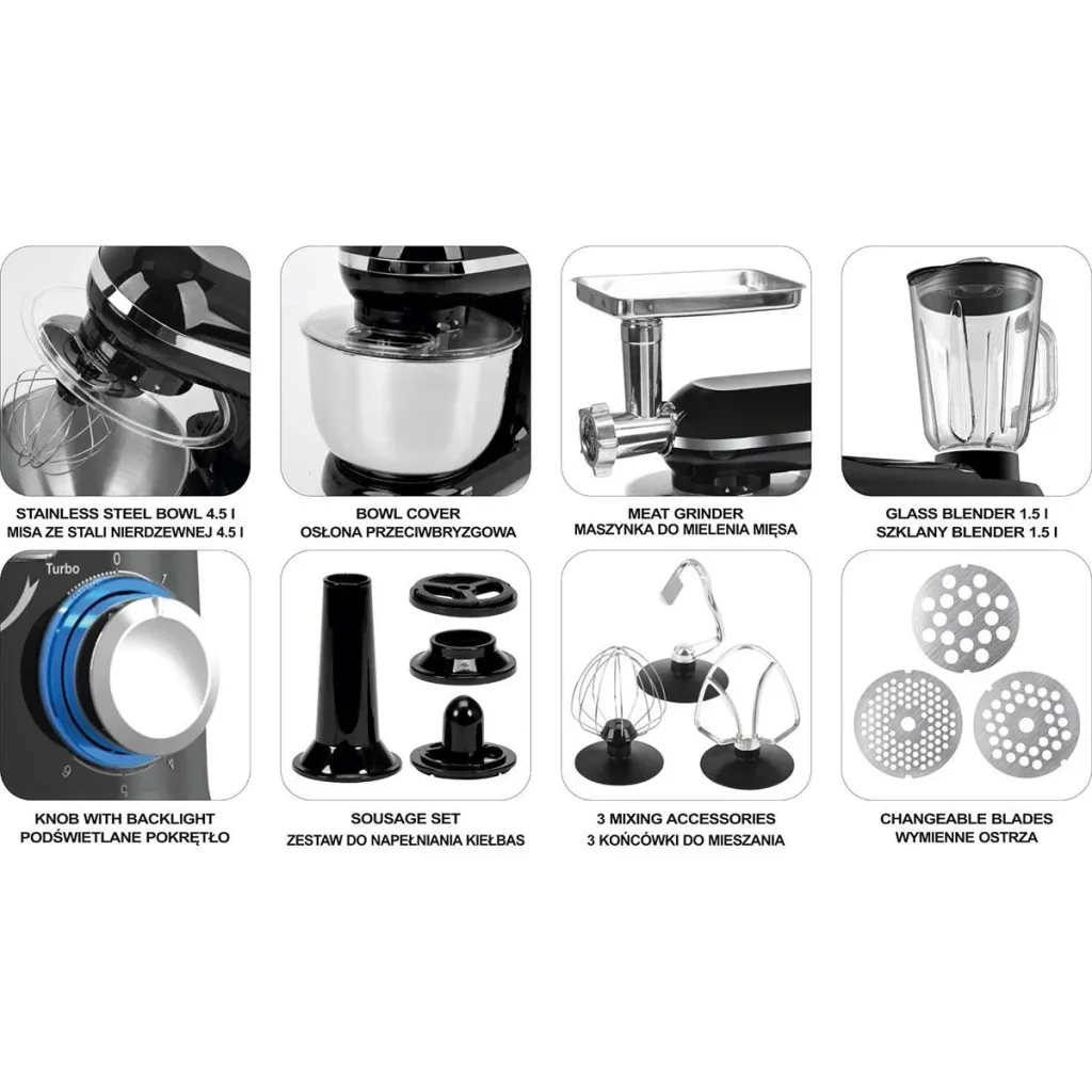 Food processor mixer 3-in-1 - 1000W - 240V - 6 speeds and turbo function