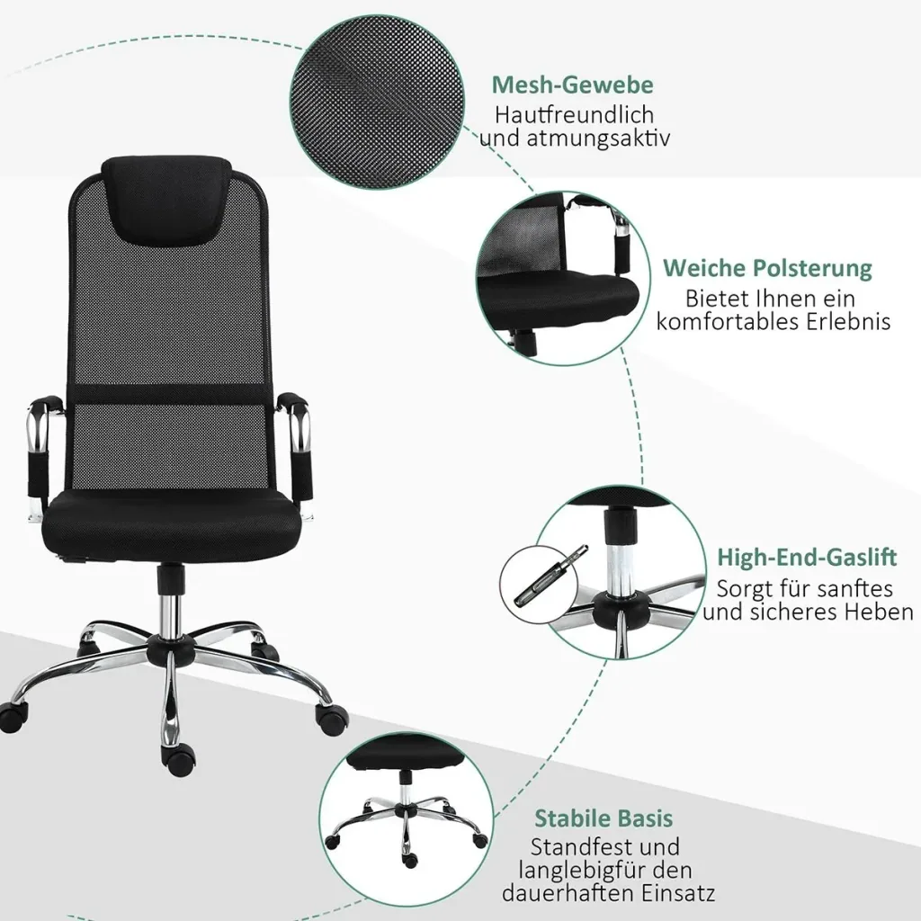 Office chair with rocking function and headrest Black