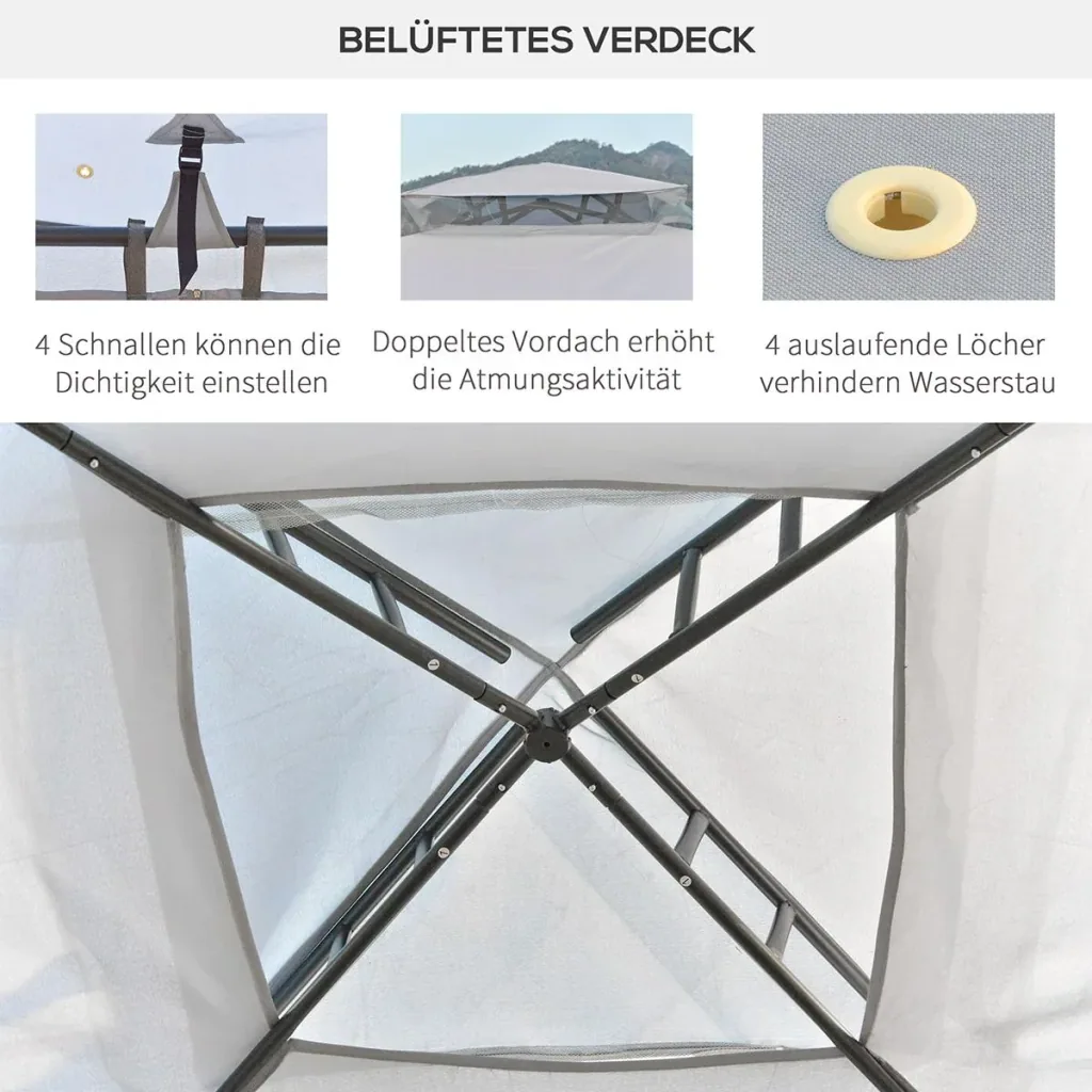 Garden pavilion, gazebo, garden tent, marquee, party tent with 4 side walls, weatherproof, metal + polyester, grey, 3 x 3 x 2.6