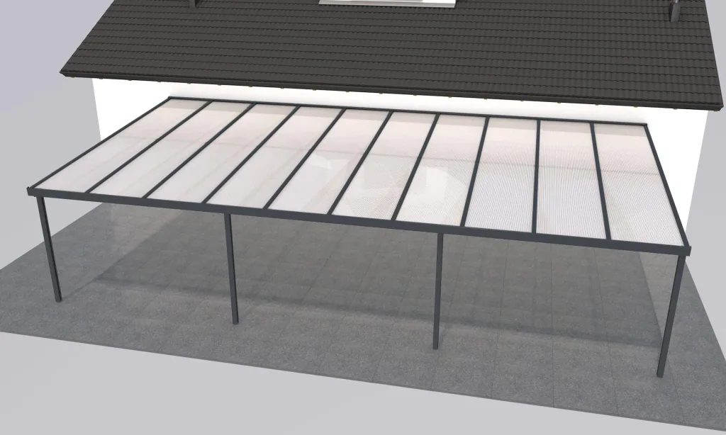 Patio roof Premium, anthracite, 10140 x 5060 mm - Polycarbonate multi-wall sheets 16 mm, white striped