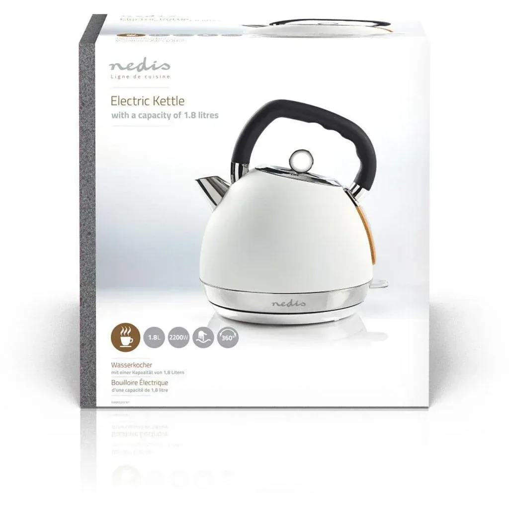 Nedis Kettle - 2200W - 1.8L - Soft-Touch - White - 360-degree rotation - Boil-dry protection