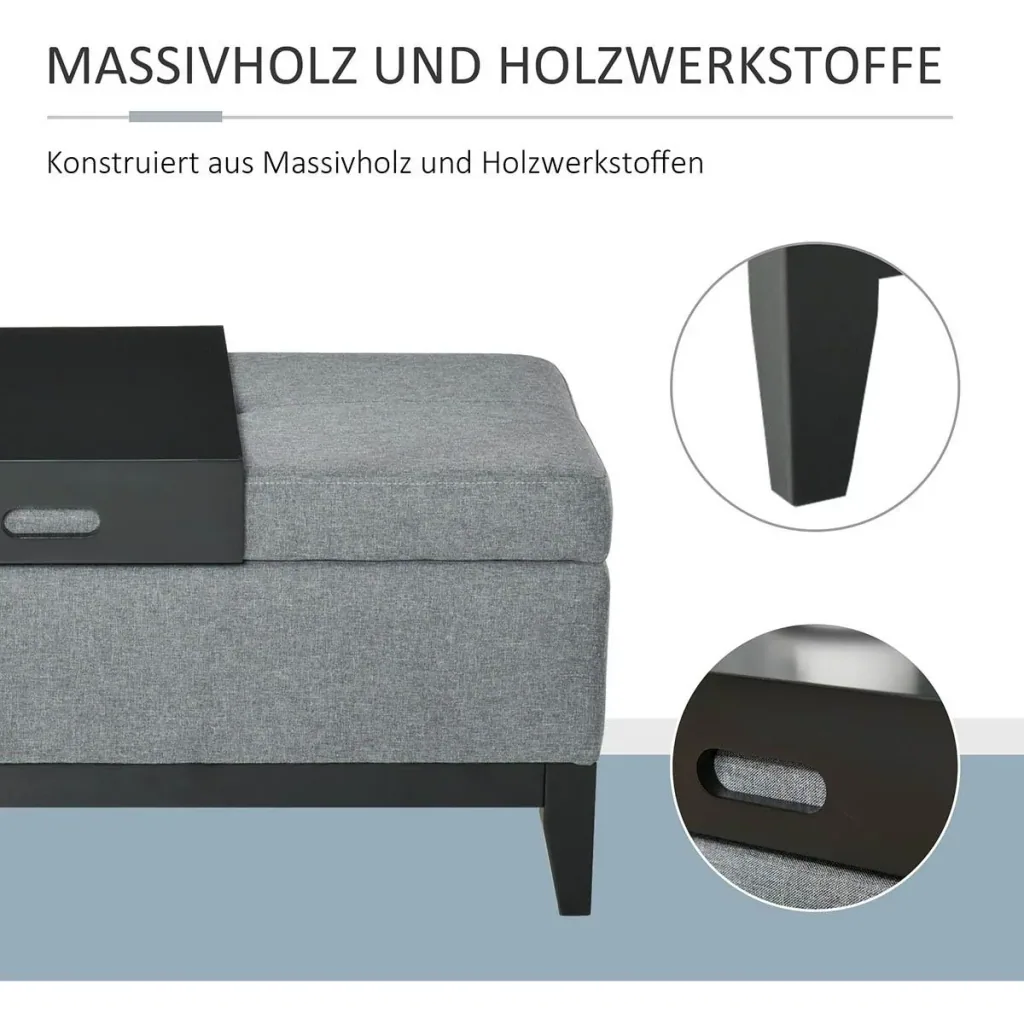 Bench with storage space Upholstered bench Stool Chest load capacity up to 120 kg with removable tray Polyester foam