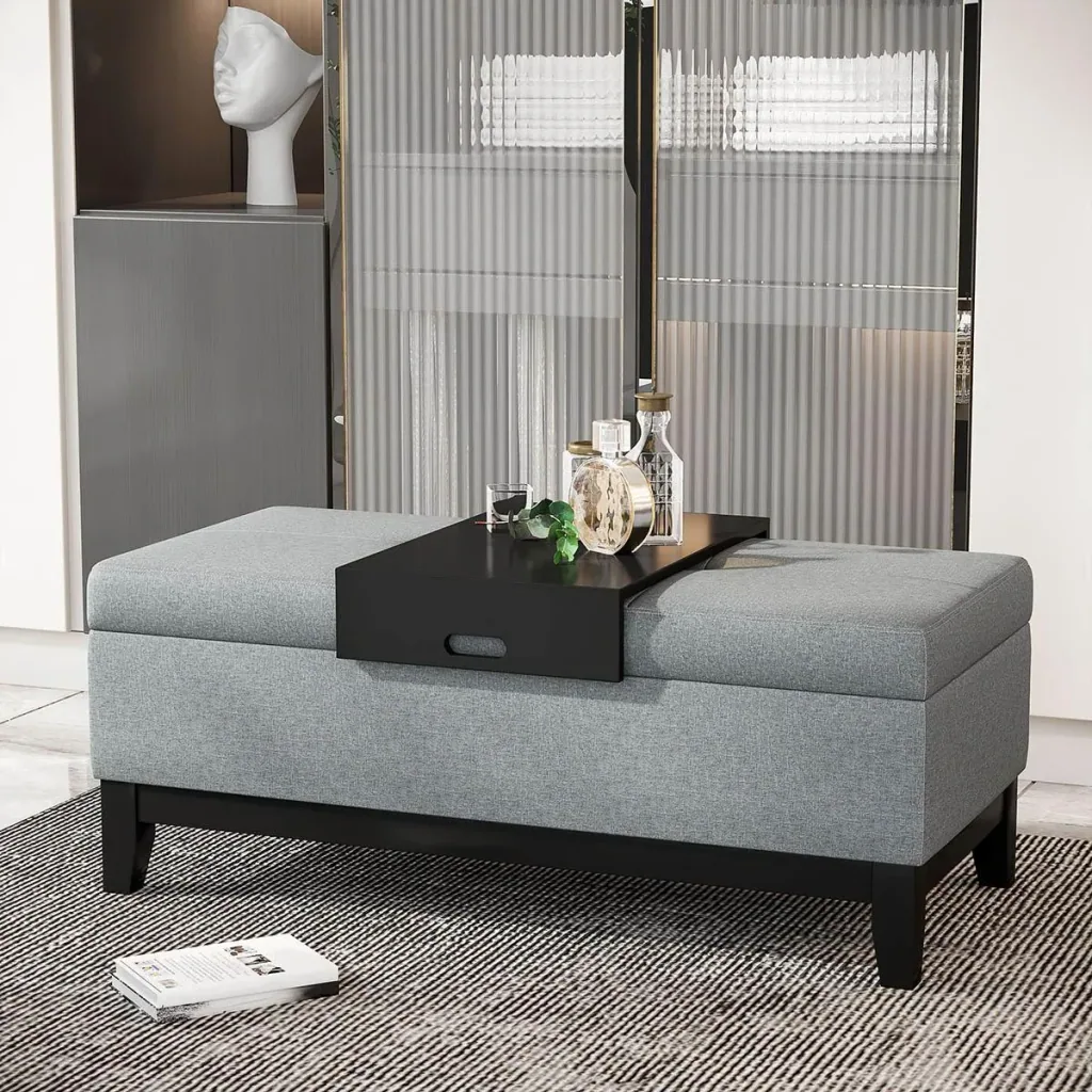 Bench with storage space Upholstered bench Stool Chest load capacity up to 120 kg with removable tray Polyester foam