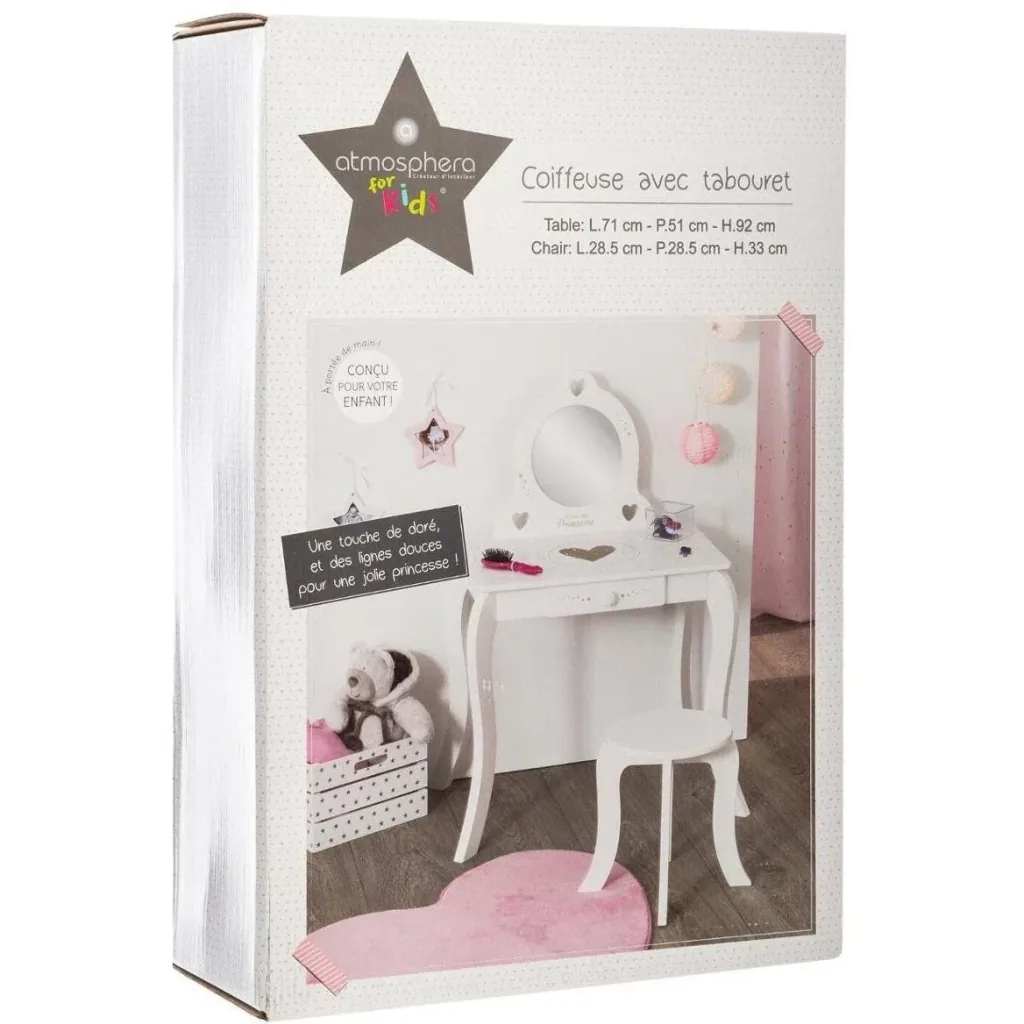 Children's dressing table with stool - 71.5 x 50.5 x 91 cm - White