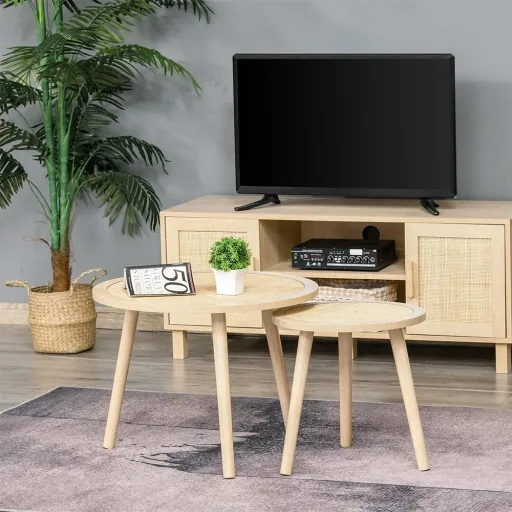 Side table in a set of 2 natural