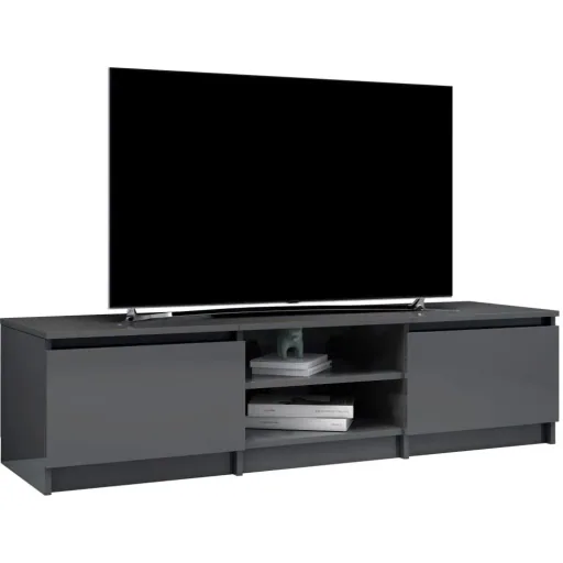 TV cabinet 140x40x35.5 cm chipboard high-gloss grey