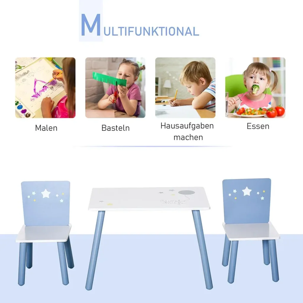 3-piece children's seating group with star design blue, white