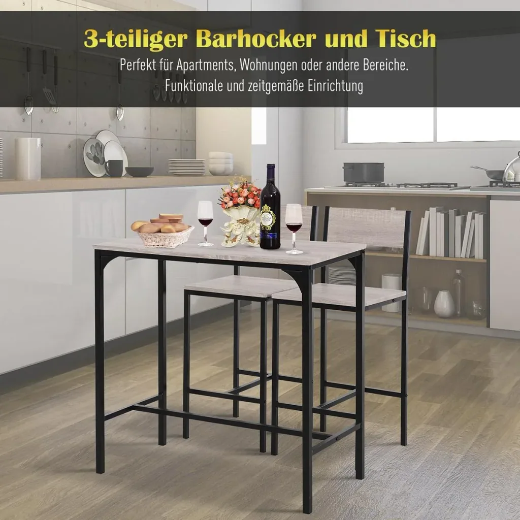 Bar table with 2 chairs natural/black