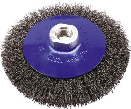 Wire brush 100 mm diameter, angled with M14 thread