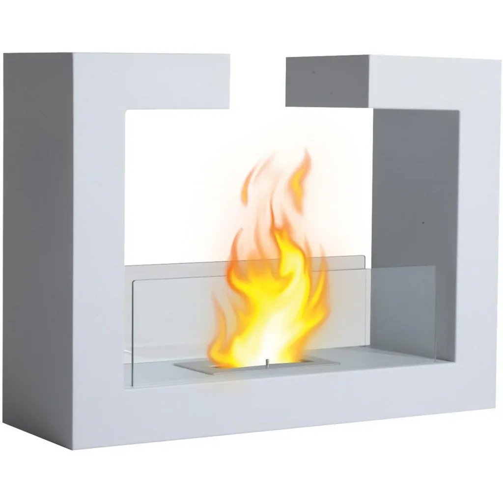 Freestanding bioethanol floor fireplace design white