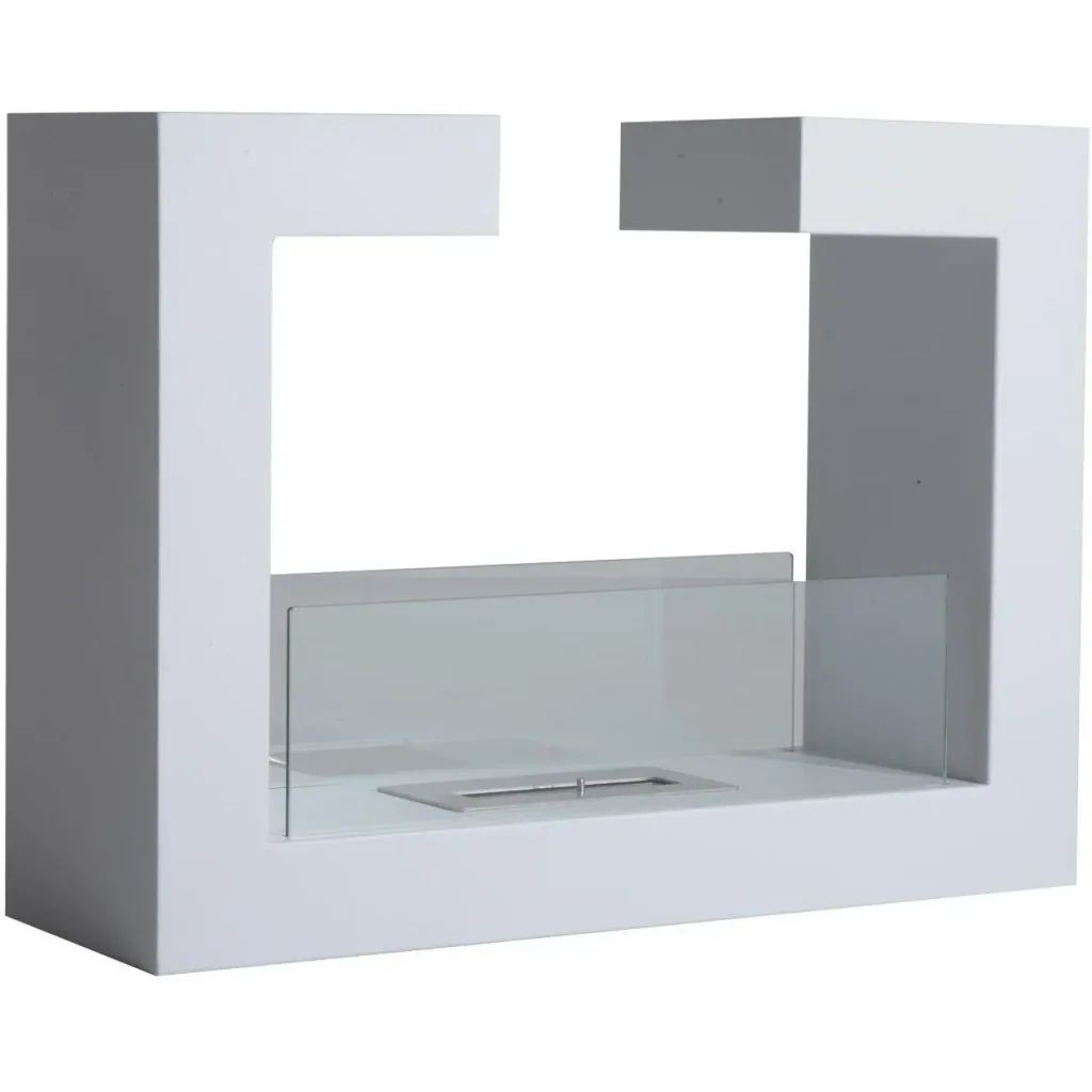 Freestanding bioethanol floor fireplace design white