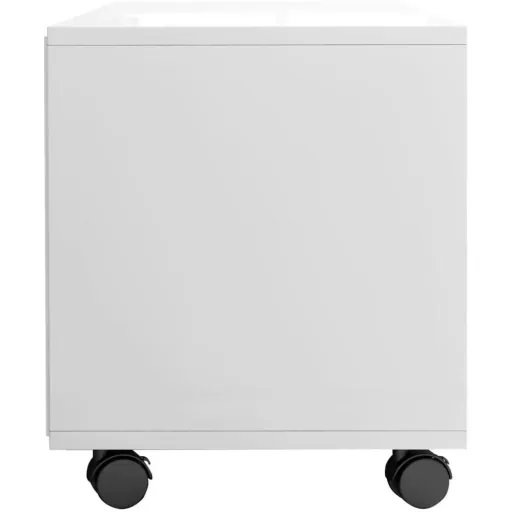 TV cabinet with castors 90x35x35 cm chipboard high gloss white