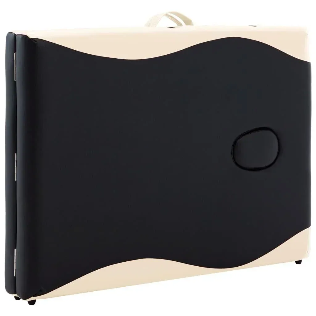 Foldable massage table 2 zones wood black and beige
