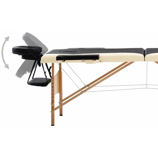 Foldable massage table 2 zones wood black and beige