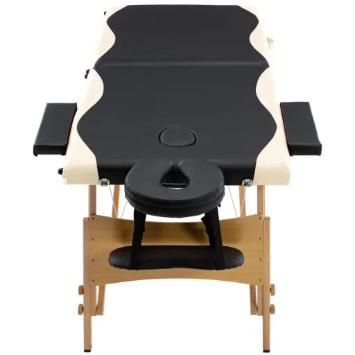 Foldable massage table 2 zones wood black and beige