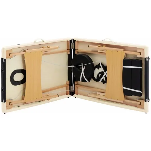 Foldable massage table 2 zones wood black and beige
