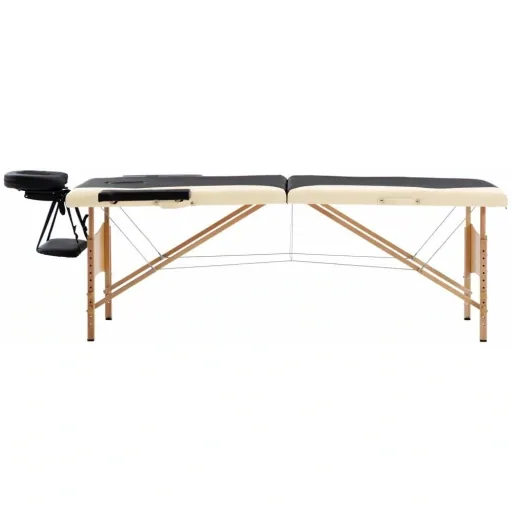 Foldable massage table 2 zones wood black and beige