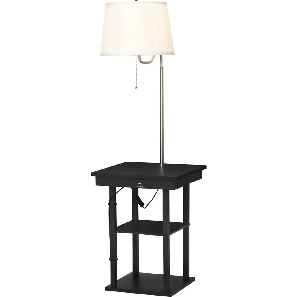 2-in-1 floor lamp with shelf black, white