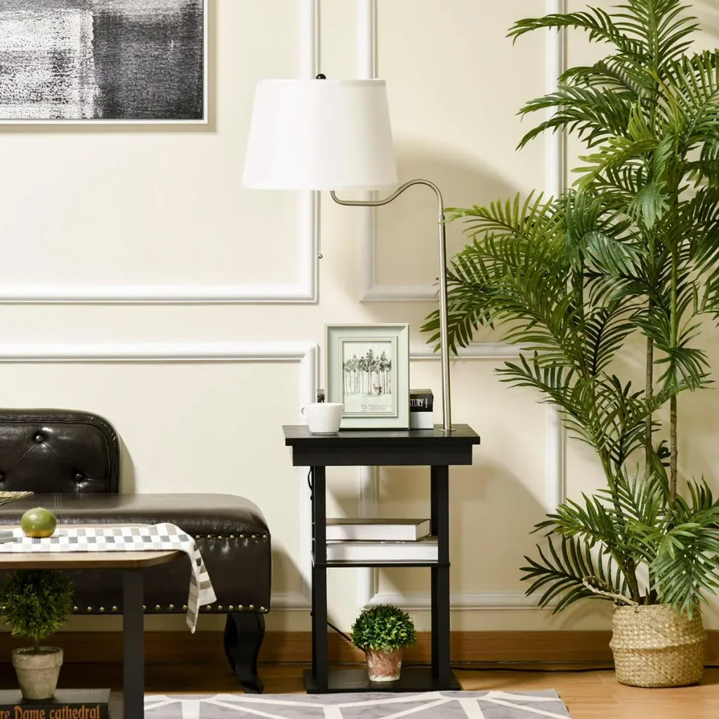 2-in-1 floor lamp with shelf black, white