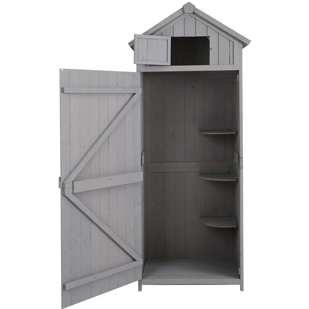 Tool shed with shelves