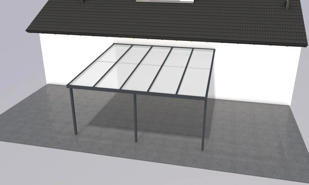 Patio roof Premium, anthracite, 5100 x 5060 mm - Polycarbonate multi-wall sheets 16 mm, opal