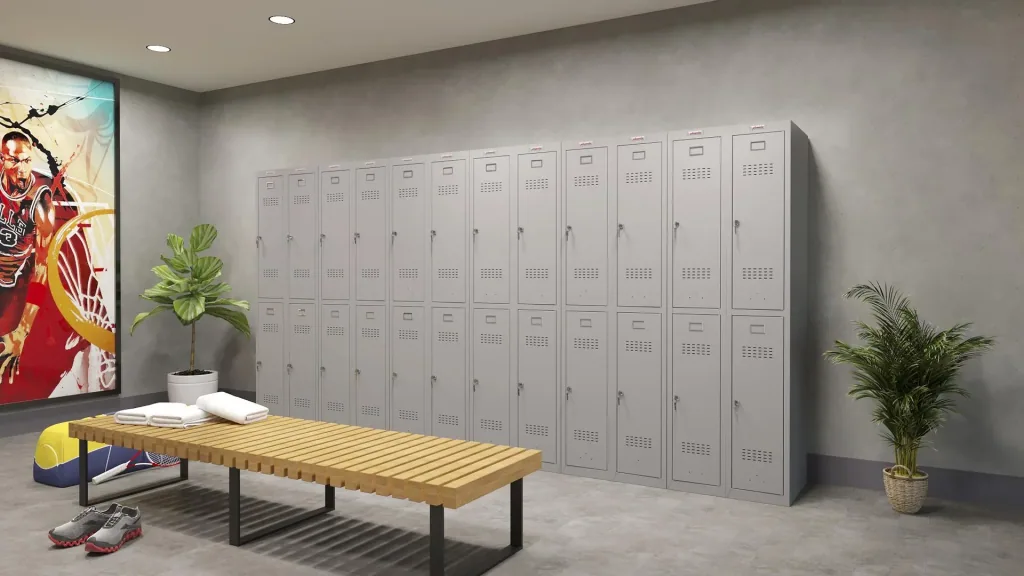 Locker PL Series - 2 doors with key lock, 300 mm deep, grey