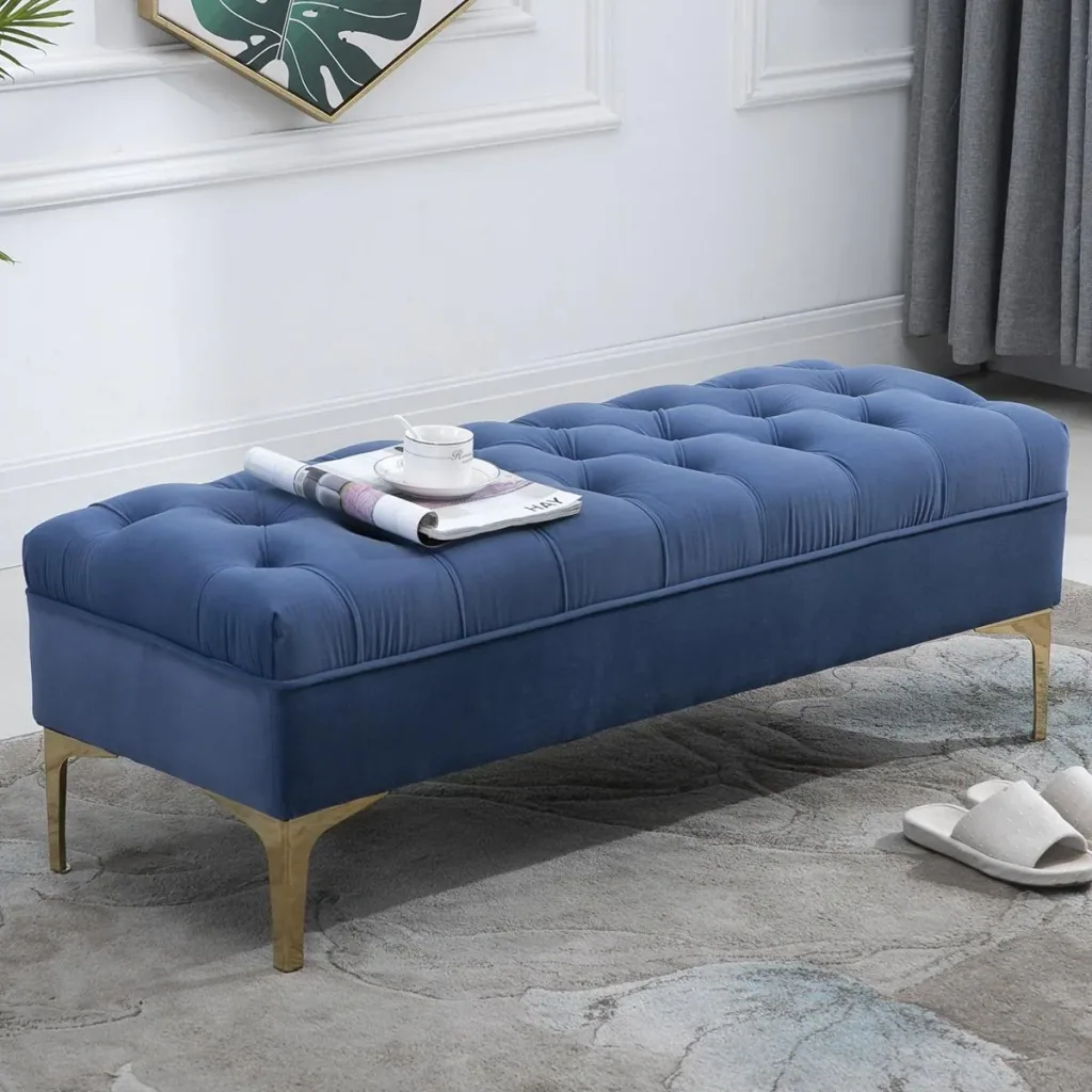 Upholstered bench blue/gold
