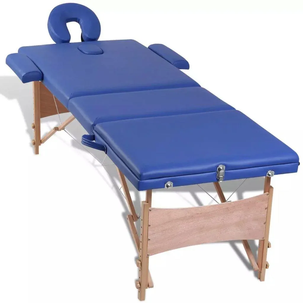 Foldable massage table 3 zones with wooden frame (blue)