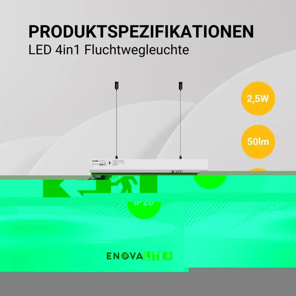 LED escape route light 4in1, emergency exit with emergency power unit with TEST function has 4 mounting options