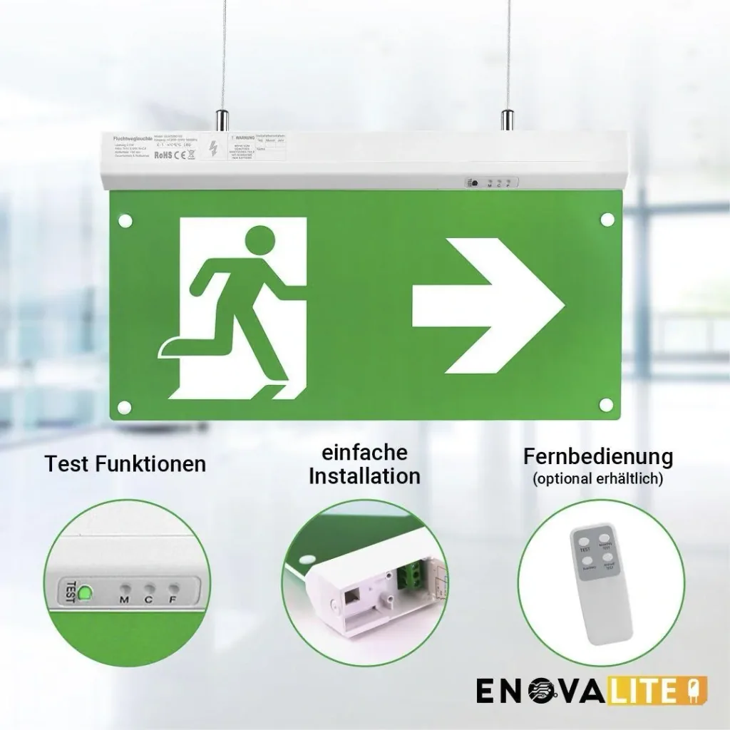 LED escape route light 4in1, emergency exit with emergency power unit with TEST function has 4 mounting options