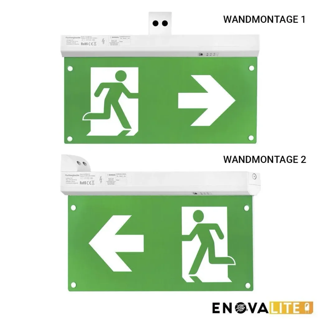LED escape route light 4in1, emergency exit with emergency power unit with TEST function has 4 mounting options
