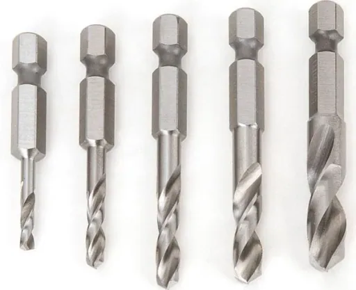 Drill bit set 5-piece, short, 1/4" 6-point